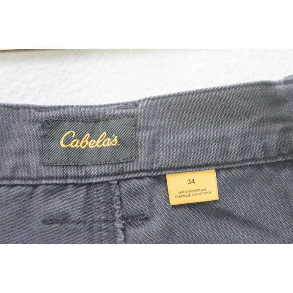 Cabelas Cargo Shorts Mens 34 Gray Elastic Waist Canvas Outdoor Utility Excellent